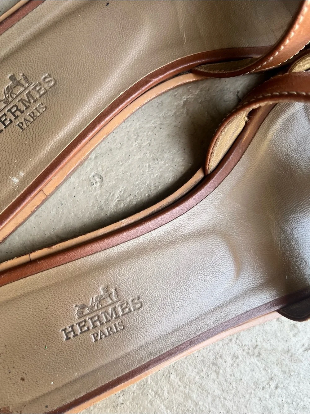 Hermes Brown Leather H-Cut Slide Sandals